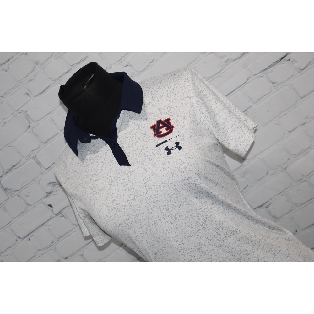 Under Armour Auburn Tigers Women XS White Navy Polo Shirt Speckle War Eagle